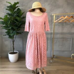 Mikarose Dusty Pink Lace Midi Dress with Scoop Neck